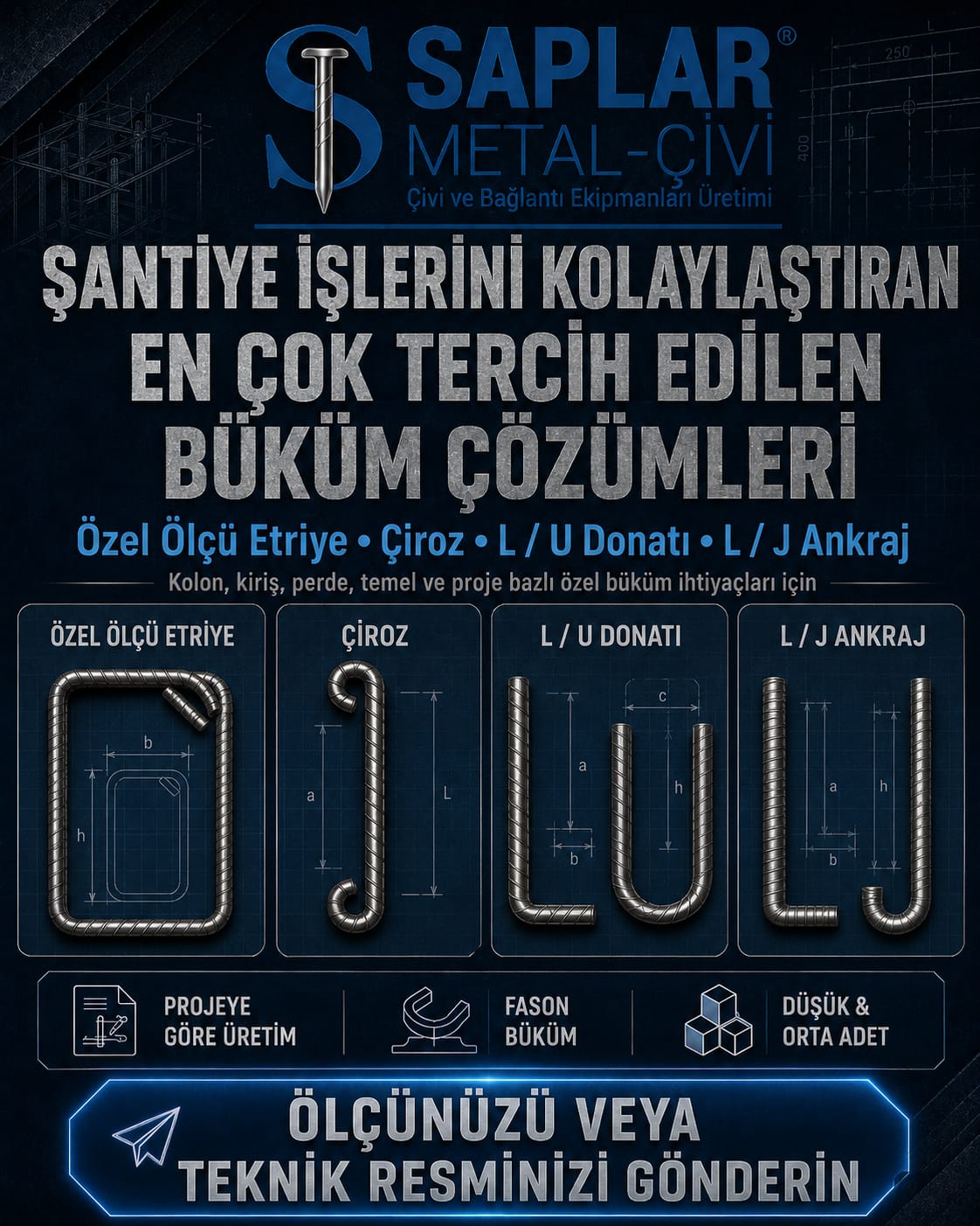 İnşaat demiri L U kanca özel büküm çözümü