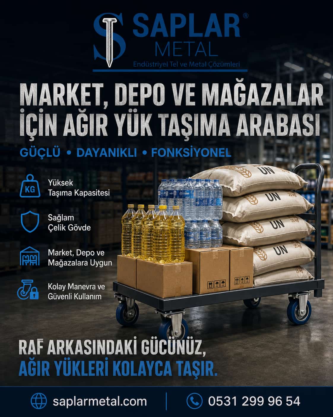 Çoklu üretim prosesleriyle oluşturulan metal yük taşıma arabası